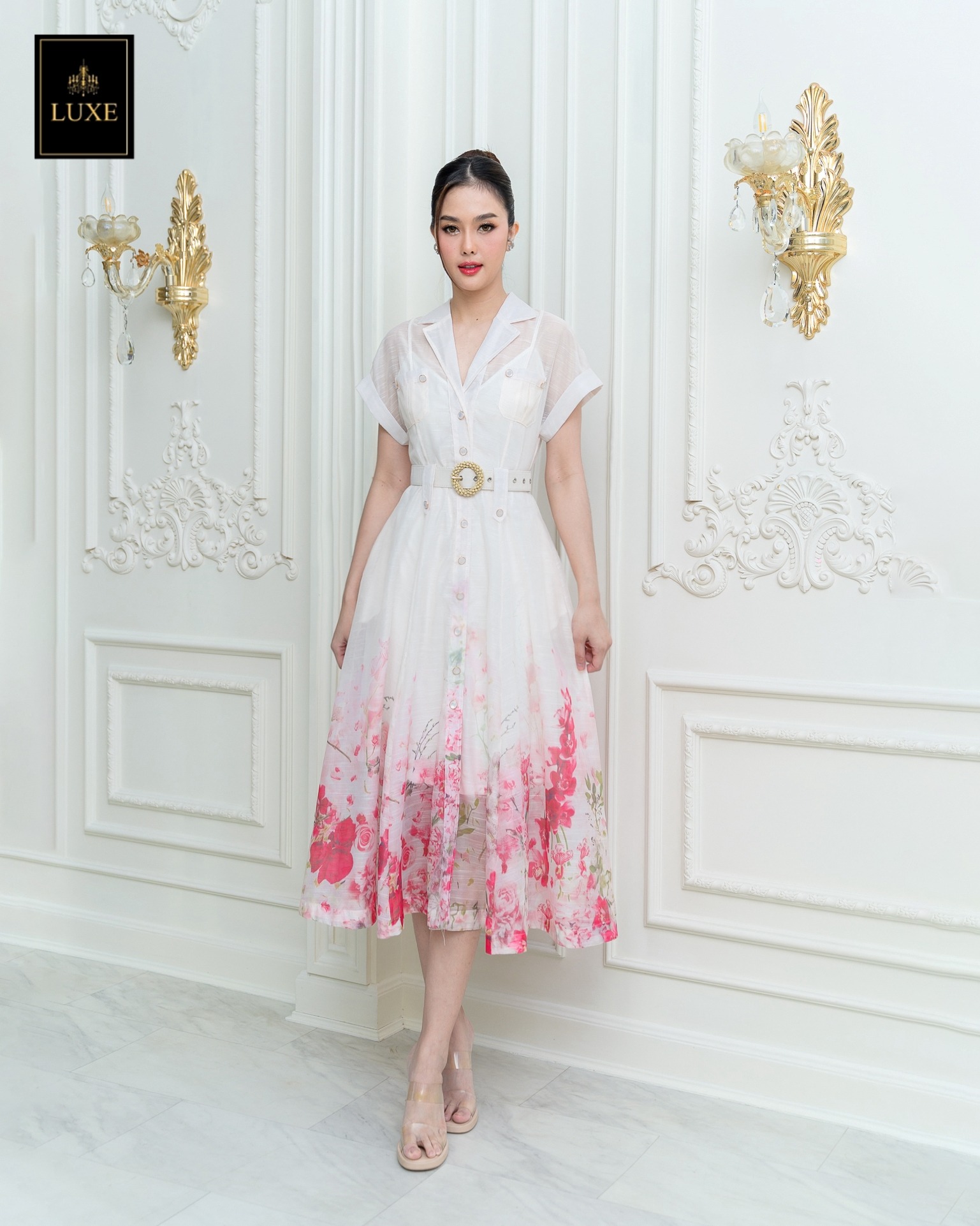 เดรสแฟชั่น เดรสเสื้อคอปกเทเลอร์ แต่งกระเป๋าสองข้าง