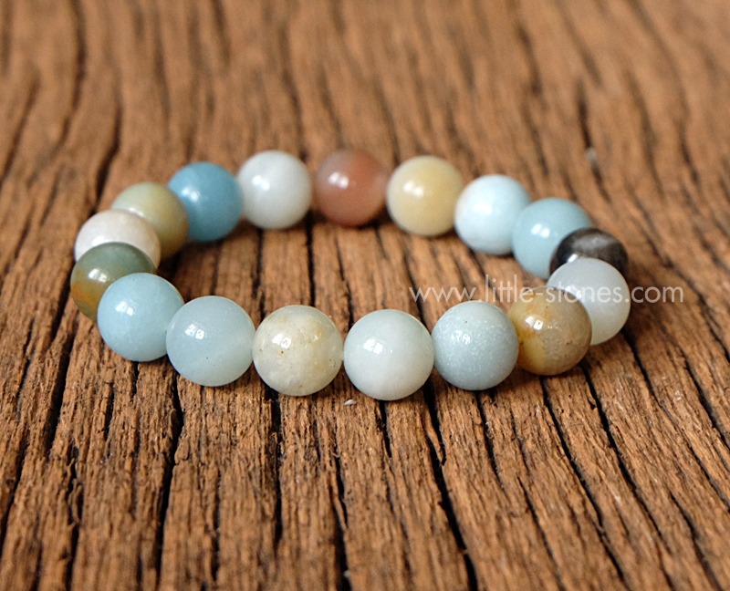 ++ Amazonite (multi-colored) - อมาโซไนท์คละสี เม็ดกลมขนาด 10 mm ดูเป็นธรรมชาติสวยงาม ++