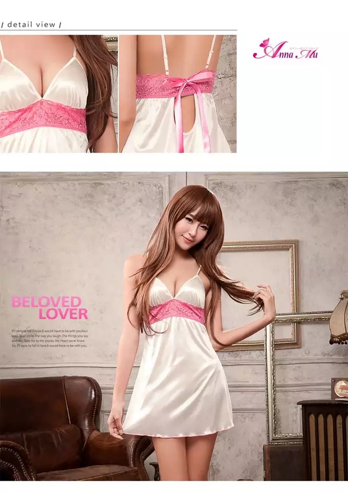 ชุดนอนเซ็กซี่ ขุดนอนสายเดี่ยว สีขาว แต่งลูกชมพู สวยหวานมากๆคะ Free size