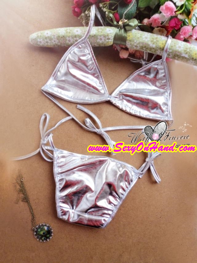 ชุดบิกินี่ เซ็กซี่ ชุดทูพีซ สีเทาเงิน แบบผูก ขนาด Free Size สวย เปรี้ยว เริ่ด เซ็กซี่ อย่าบอกใครเลยคะ