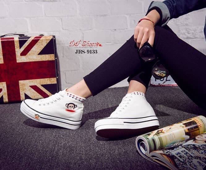 สินค้าพร้อมส่ง รองเท้าผ้าใบแพลตฟอร์มนำเข้า Style Paul Frank น่ารัก วัสดุผ้าแคนวาส ส้นหนัง PU พื้นรองเท้าพื้นยางไม่ลื่นจ้า เสริมส้นด้านใน สาวแนวสปอร์ตห้ามพลาดจ้า