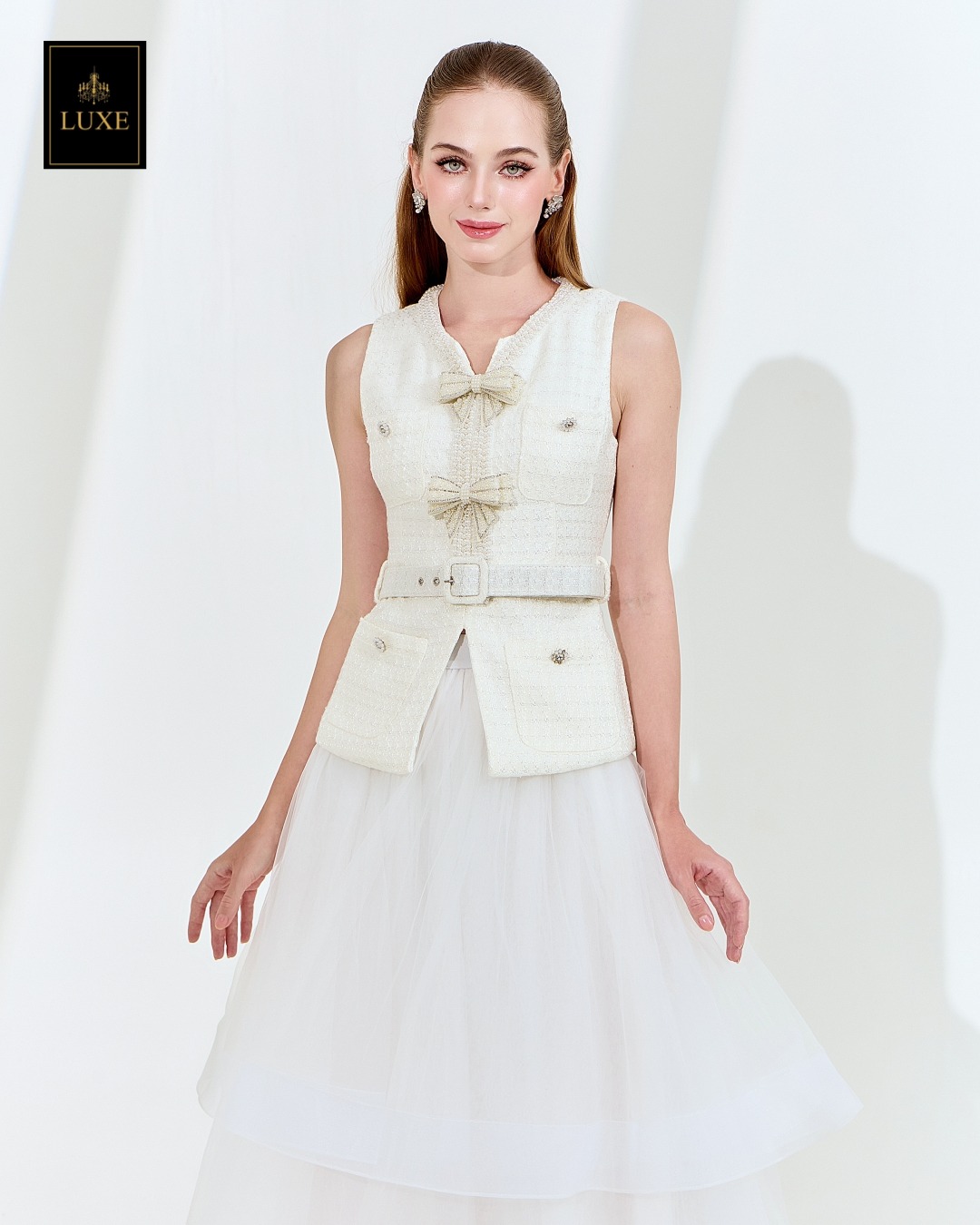 กระโปรงแฟชั่น กระโปรงยาว ดีเทลผ้าระบายวงกลมซ้อนกัน 3 ชั้น