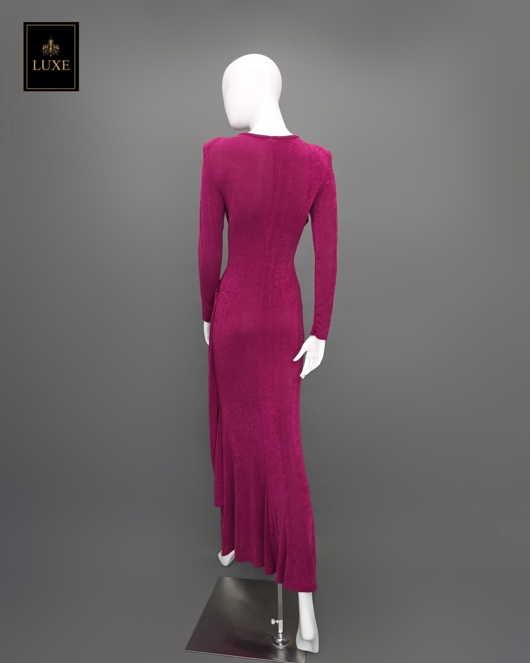 เดรสแฟชั่น แม็กซี่เดรสเสื้อคอกลมแขนยาว เสริมไหล่ กระโปรงยาวคลุมข้อเท้า