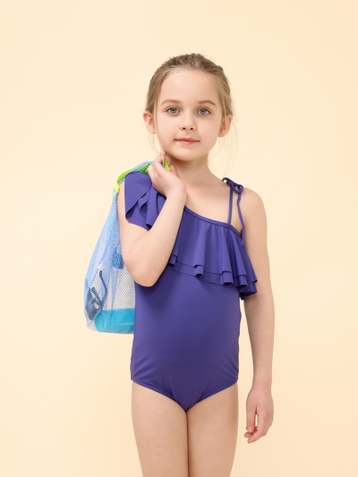 Kidsumplay Girls Oneshoulder Ruffle Swimsuit