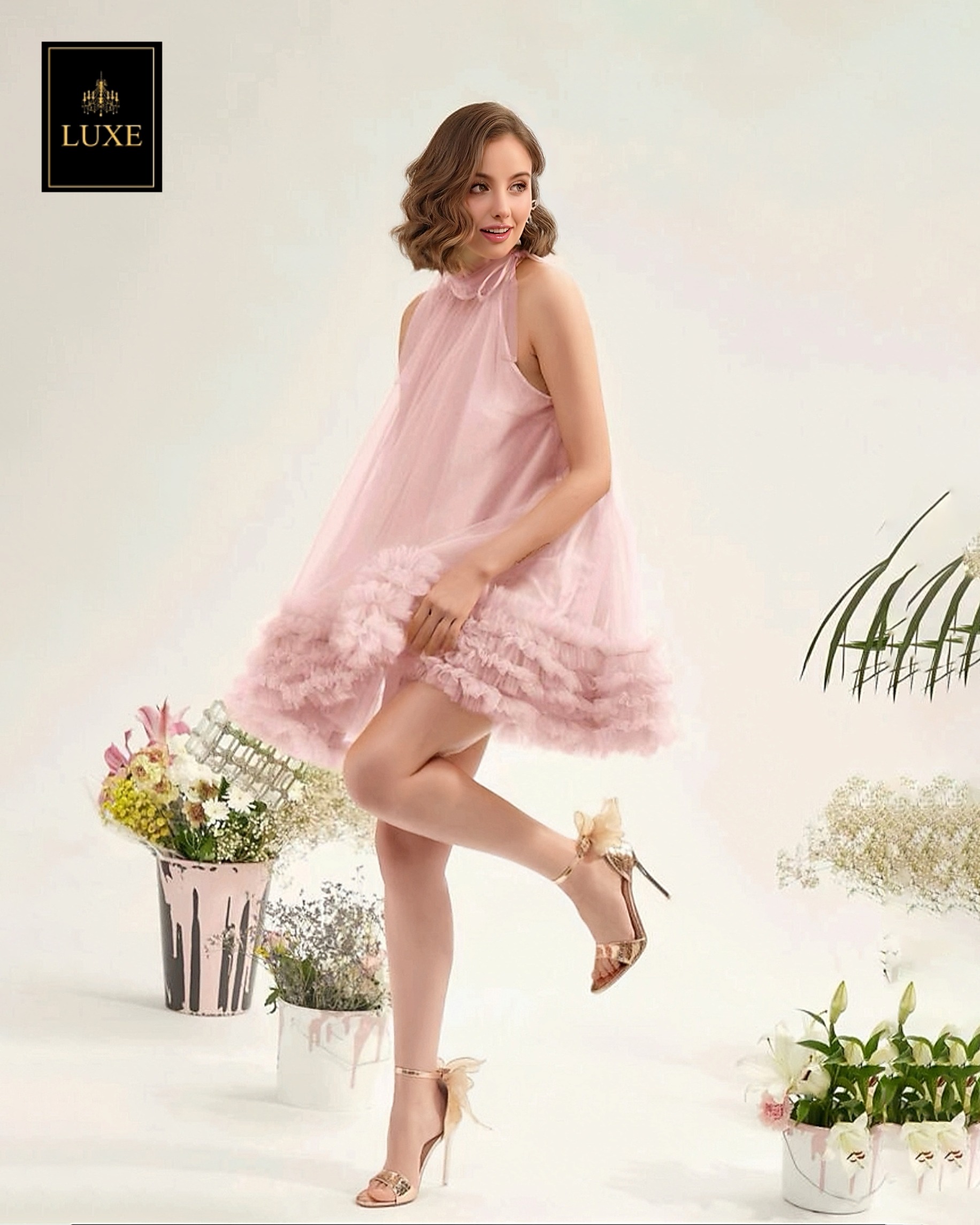 เดรสแฟชั่น เดรสเสื้อคอกลมแขนกุด กระโปรงบานทรงวงกลม