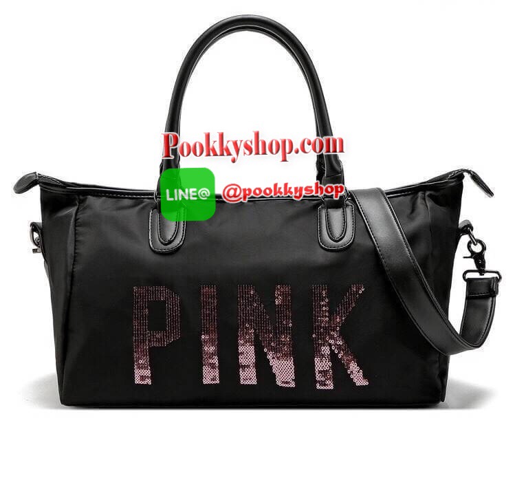 VICTORIA'S SECRET Pink travel bag กระเป๋าเดินทางใบขนาดพอดี แข็งแรงใส่ของได้เยอะ โลโก้ปักเลื่อม PINK สีชมพู