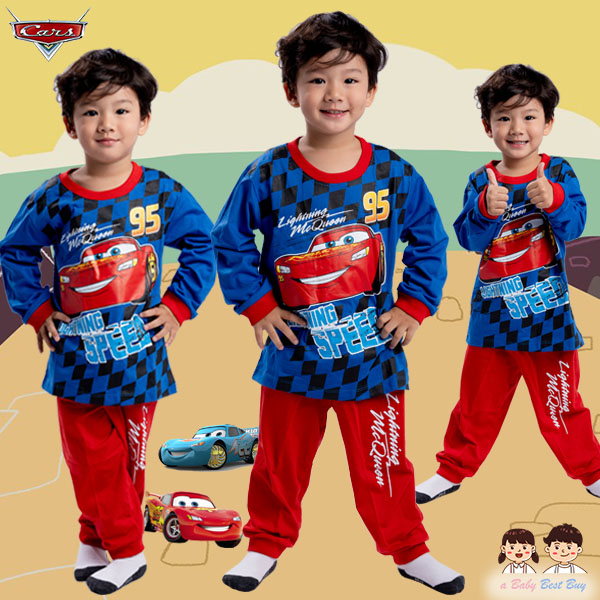 ฮ (Size S-M-L-XL) ชุดนอนเด็กผู้ชาย Disney Cars เสื้อแขนยาวสีน้ำเงิน กางเกงขายาว สุดเท่ห์ ลิขสิทธิ์แท้ (สำหรับเด็กอายุ 2-8 ปี )