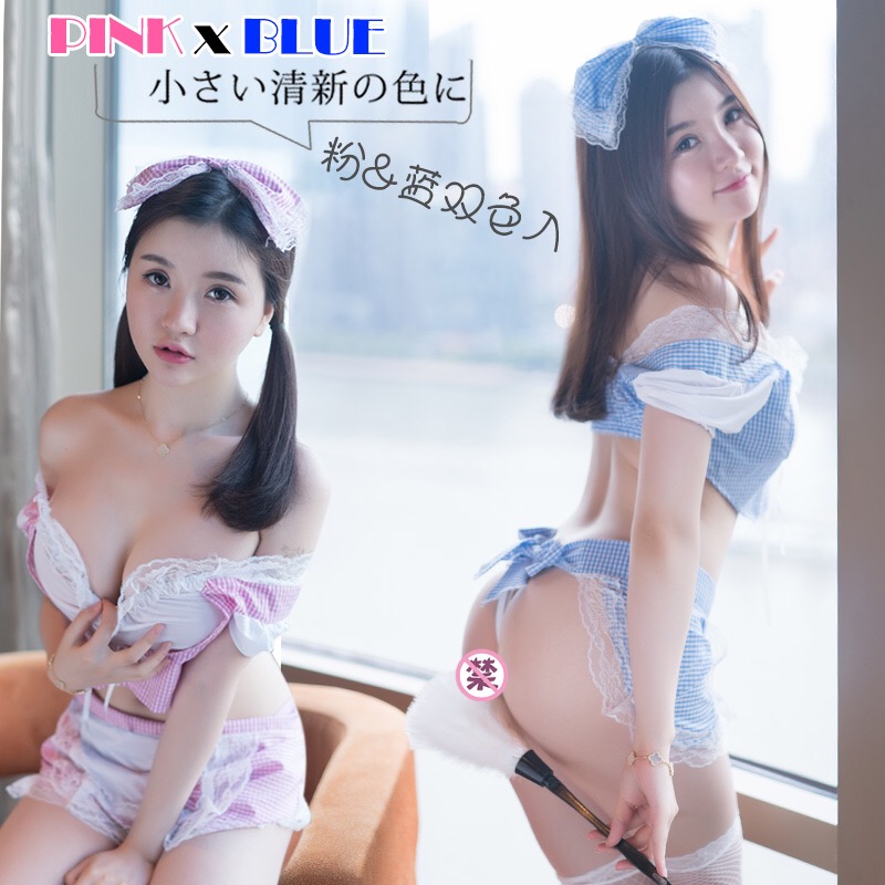 ชุดเมทสาว แสนสวย คอสเพลย์ ชุดสาวใช้ สุดเซ็กซี่สีฟ้าขาว +ผ้าคาดหัว และผ้ากันเปื้อน ในตัว สวยเก๋ น่ารักมากคะ