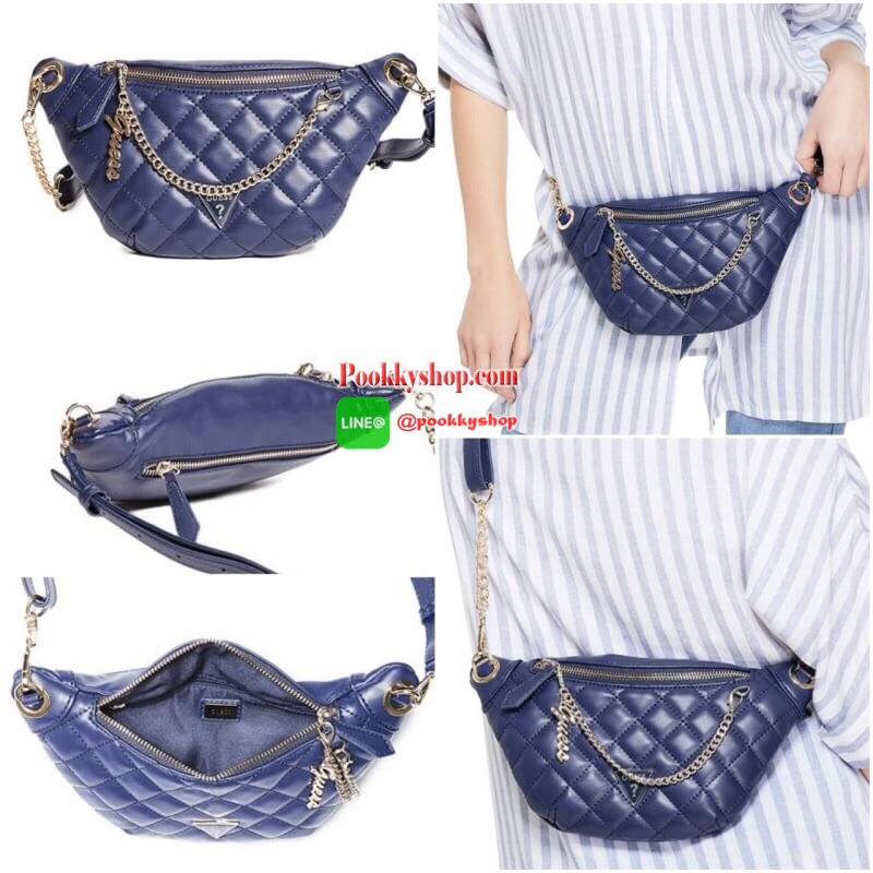 NEW ARRIVAL! Guess Kyli Fanny Pack Belt Bag 2019 กระเป๋าสะพาย/คาดเอว/คาดอกรุ่นใหม่ล่าสุดจาก GUESS FACTORY วัสดุหนังเเกะสังเคราะห์แบบนิ่มลายตารางเปิดปิดด้วยซิป ด้านหน้าประดับโซ่ห้อยโลโก้ดูมีดีเทล ด้านหลังมีช่องซิป ภายในมีโลโก้และช่องซิป สะพายได้หลายแบบไม่จ