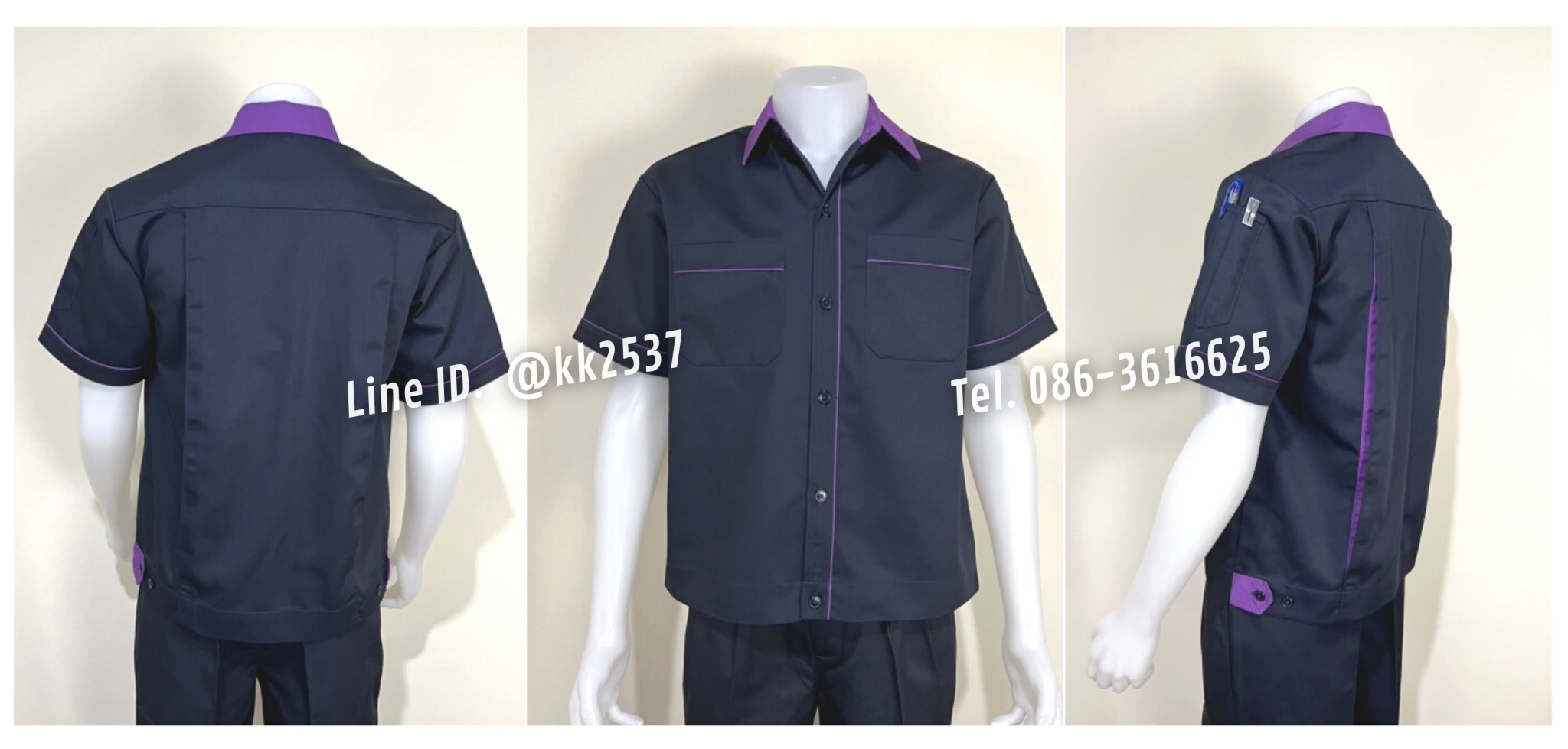 รหัส A 177 เสื้อช่างแขนสั้นแบบกรมกุ้นม่วง(สั่งตัด)