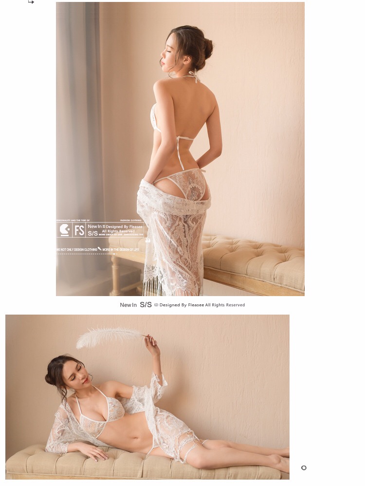 ชุดคลุมเซ็กซี่ ชุดคลุมซีทรู + Bikini set สีขาว สวยหรู แต่งชาย พู่ระย้า เซ็กซี่มากๆคะ สำเนา