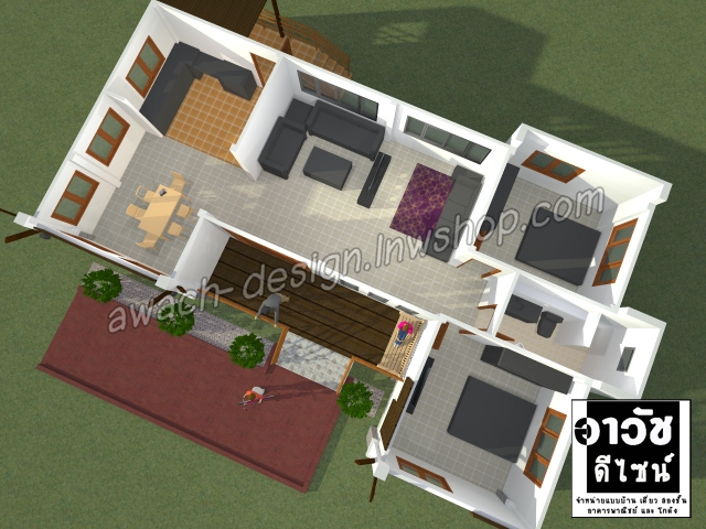 B116 แบบบ้านชั้นเดียว 2 ห้องนอน