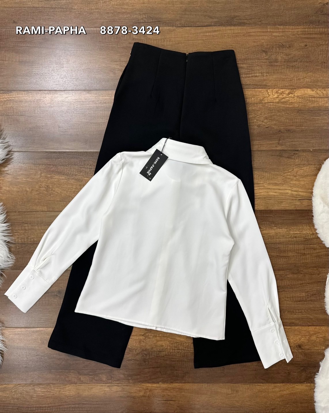 ชุดเซทแฟชั่น เสื้อเชิ้ตคอปกดีไซน์เก๋ ด้านหน้ากุ๊นเป็นเส้นตรง กระดุมซ่อนด้านหน้าใช้งานได้จริง