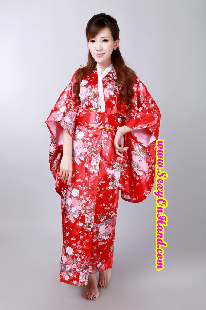 ชุดคลุม กิโมโน ยาว แบบญี่ปุ่น แท้ๆ เนื้่อผ้าไหม ซาติน ชุดแดง ลายซากุระ เล็กๆ สีชมพู ขาว งานเย็บอย่างดี ตัวโบว์สำเร็จด้านหลังมีแผ่นหนุนรองโบว์ แบบกิโมโนญี่ปุ่นแท้ๆ เลยคะ งานประณีต ทุกจุด สินค้าเกรด พรีเมี่ยม AAA