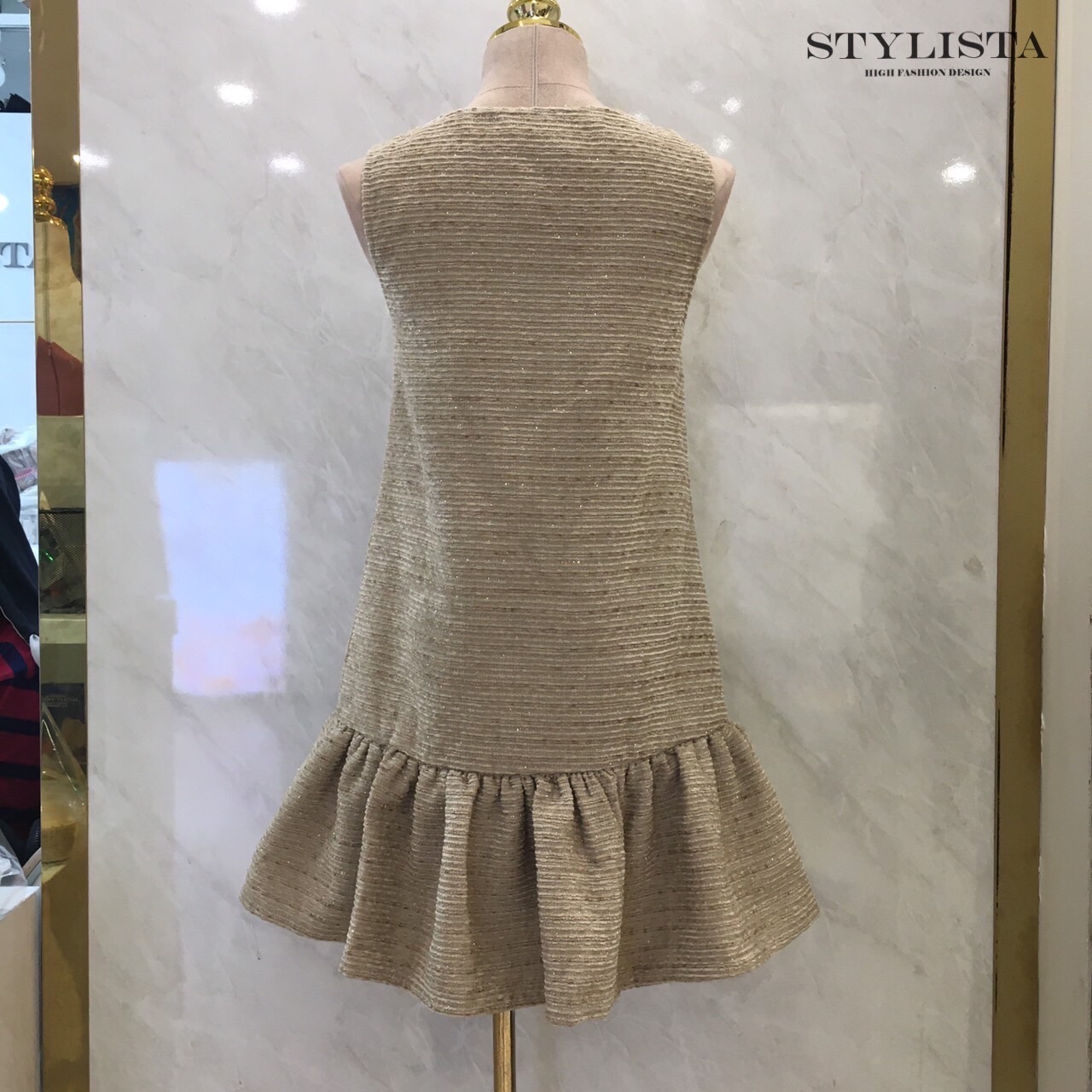 เดรสแฟชั่น เดรสผ้าทวีตสไตล์หรูหรา ติดกระดุมคริสตัล คลาสสิค