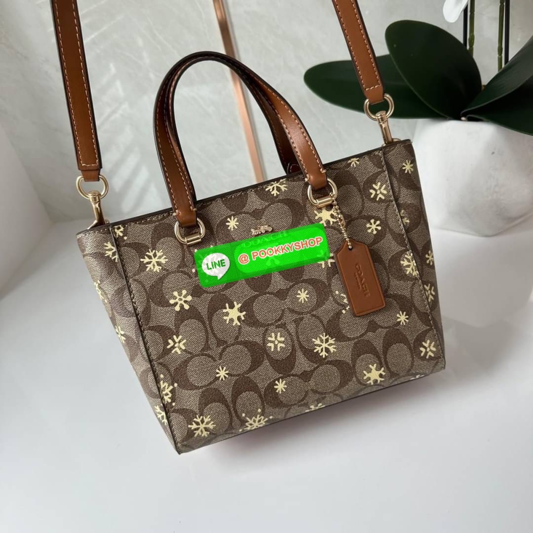 Coach Alice Satchel In Signature Canvas With Snowflake Print (CF378) 👜คอลเลคชั่นใหม่ต้อนรับเทศกาลที่ใกล้ถึงนี้ ลวดลายหิมะ ดีไซต์สวย เรียบหรู สะพายได้ทุกโอกาส วัสดุหนังแคสวาน หูจับและสายหนังแท้ เปิดปิดด้วยซิป ภายในกระเป๋าช่องโล่ง ใส่ของได้เยอะ มีช่