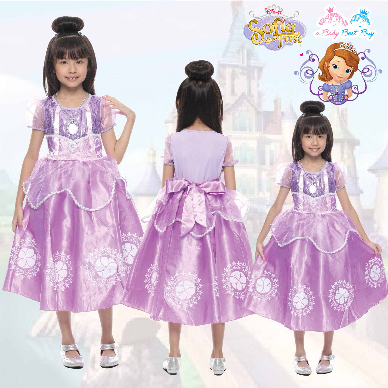 " สร้อยเจ้าหญิงโซเฟีย + ชุดเดรส ชุดแฟนซี Sofia the First เจ้าหญิงโซเฟีย ชุดแฟนซีเจ้าหญิง ผ้าดี ใส่สบาย (สำหรับเด็กอายุ 1-11 ปี)