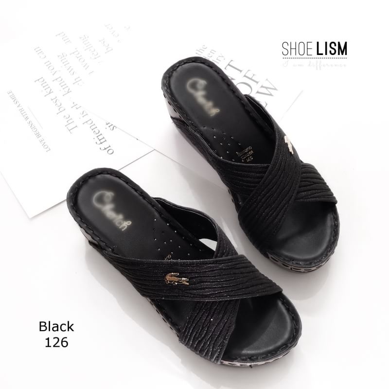 พร้อมส่ง รองเท้าส้นเตารีดหน้าไขว้ สไตล์ลำลองแบบสวมหนังกลิตเตอร์ นิ่มแบบสวมไขว้