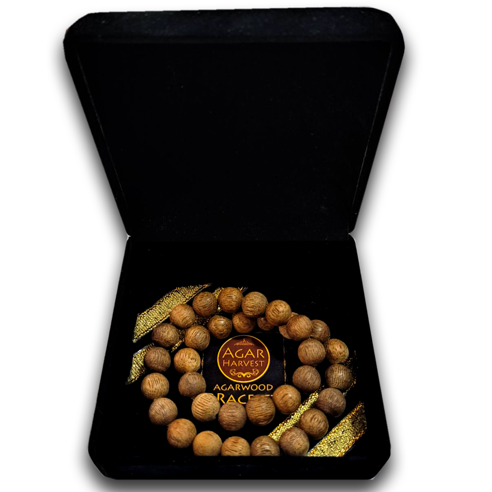 สร้อยข้อมือ ลูกปัด ลูกประคำ มาลา จากแก่นไม้หอมกฤษณา ในกล่องกำมะหยี่ (33เม็ด 10มิล) สวยหรู Agarwood Beads Bracelet with Box (33 Beads) 10mm / Mala, Rosary 1 Unit