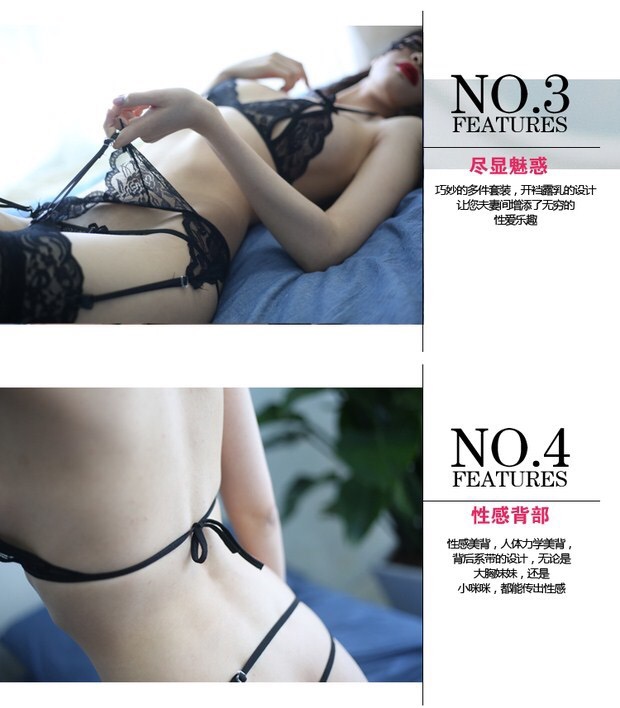 บิกินี่เซ็ท เซ็ทลูกไม้ บิกินี่ ซีทรู สีดำ +G-string+สายรัดถุงน่อง +ถุงน่องตาข่ายเข้าชุด. สวยเปรี้ยวมากคะ