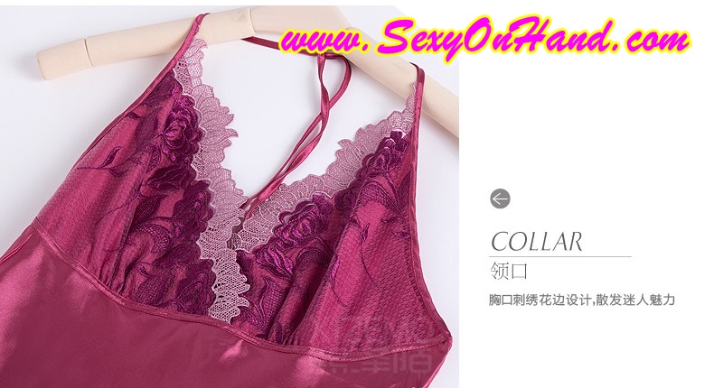 ชุดนอนผ้าไหม ชุดนอนคุณหนู สุดหรู ผ้าไหมคล้องคอ สีม่วงอมแดง แต่งกุหลาบ ช่วงอก เนื้อผ้าสวยหรู งานเย็บเกรดพรีเมี่ยมคะ