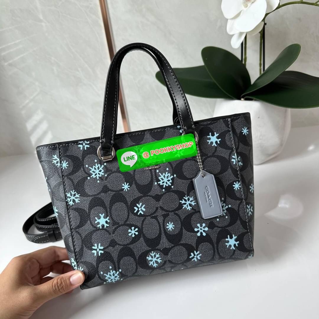 Coach Alice Satchel In Signature Canvas With Snowflake Print (CF378) 👜คอลเลคชั่นใหม่ต้อนรับเทศกาลที่ใกล้ถึงนี้ ลวดลายหิมะ ดีไซต์สวย เรียบหรู สะพายได้ทุกโอกาส วัสดุหนังแคสวาน หูจับและสายหนังแท้ เปิดปิดด้วยซิป ภายในกระเป๋าช่องโล่ง ใส่ของได้เยอะ มีช่
