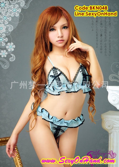 ดบิกินี่ Bikini ชุดทูพีซ ลูกไม้ซีทรู สีฟ้าคราม ขลิบขอบดำ แต่งสายแหวกหน้าอก กางเกงในแต่งระบายกระโปรงในตัว แต่งสายเก๋ๆ ช่วงเอว สวยเอ๊กซ์ เซ็กซี่ เปรี้ยวจี๊ดส์เข็ดฟัน เนื้อลูกไม้ เกรดพรีเมี่ยม สัมผัสนุ่มมากๆเลยคะ
