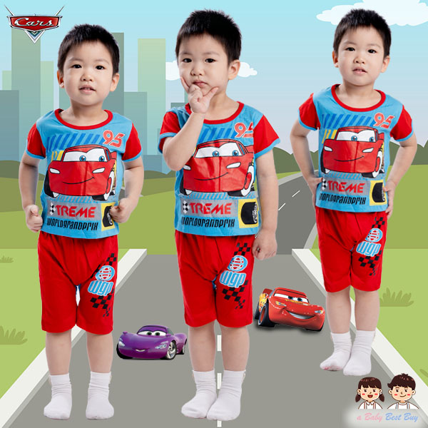 (Size S-M-L) ชุดนอนเด็กเล็กผู้ชาย Disney Cars เสื้อแขนสั้นสีฟ้า กางเกงขาสั้น สุดเท่ห์ ลิขสิทธิ์แท้ (สำหรับเด็กอายุ 1-24 เดือน )