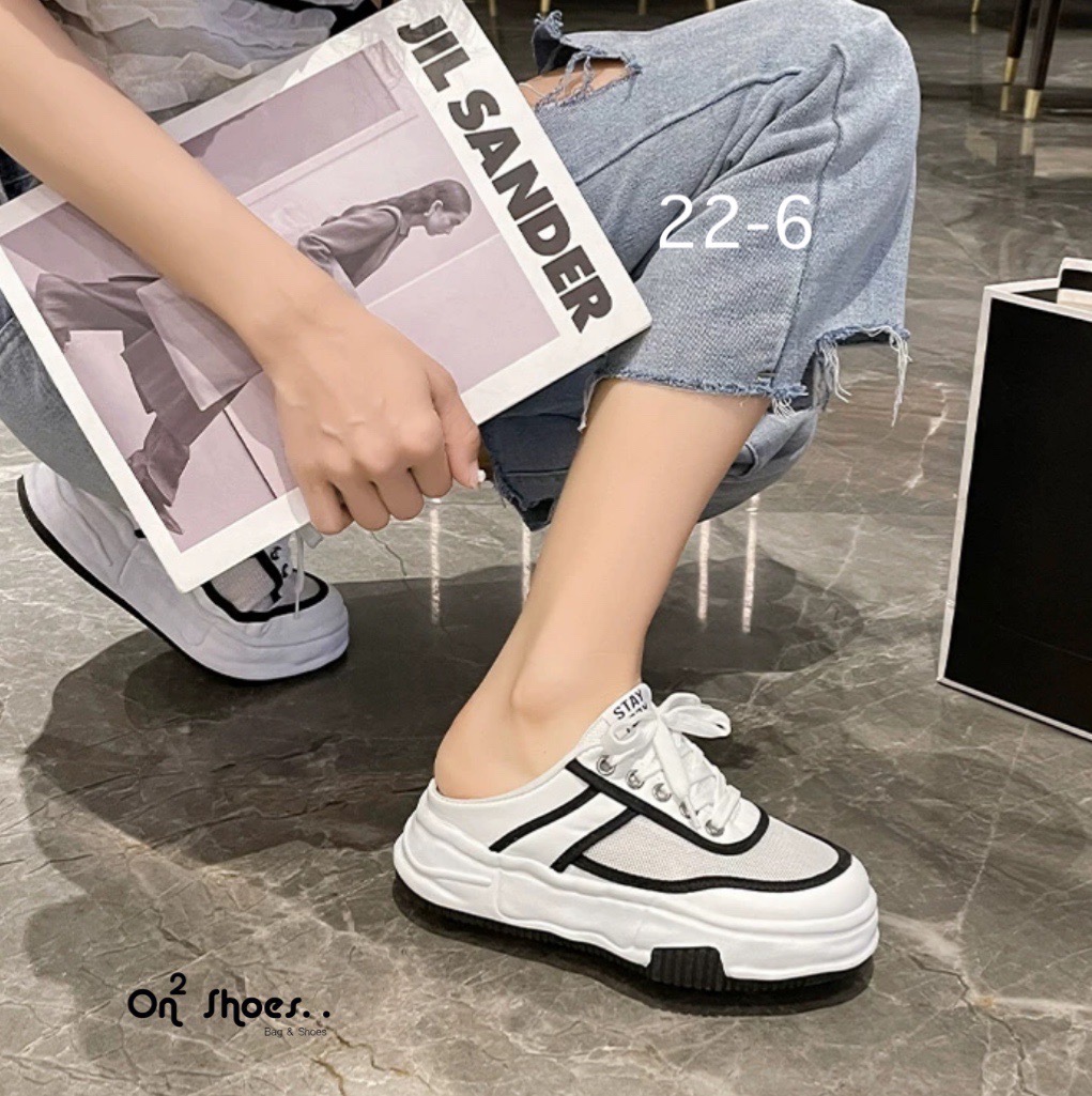 New‼️รองเท้าผ้าใบแฟชั้นสไตล์แบรนด์ รองเท้าผ้าใบเปิดส้น ส้นสูง 2.5" สวยเทห์ เปะปังมากงานสวยล้ำไม่ซ้ำใคร งานจริงใส่สวยมากใส่ง่าย งานดี วัสดุเกรดดีทุกชิ้นค่ะ