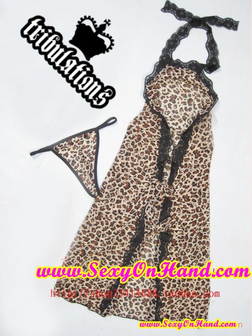 ชุดนอนเซ็กซี่ ชุดนอนซีทรู ลายเสือ แบบมัดคอ แต่งขอบลูกไม้ดำ เปิดหลัง เนื้อผ้าเป็นแบบซีทรู พิมพ์ลายในตัว ไม่ซีทรูมากนะคะ ผ้ามีน้ำหนัก ทิ้งตัว สวยคะ สวมใส่สบาย+ G Sting ลายเสือเข้าชุดคะ