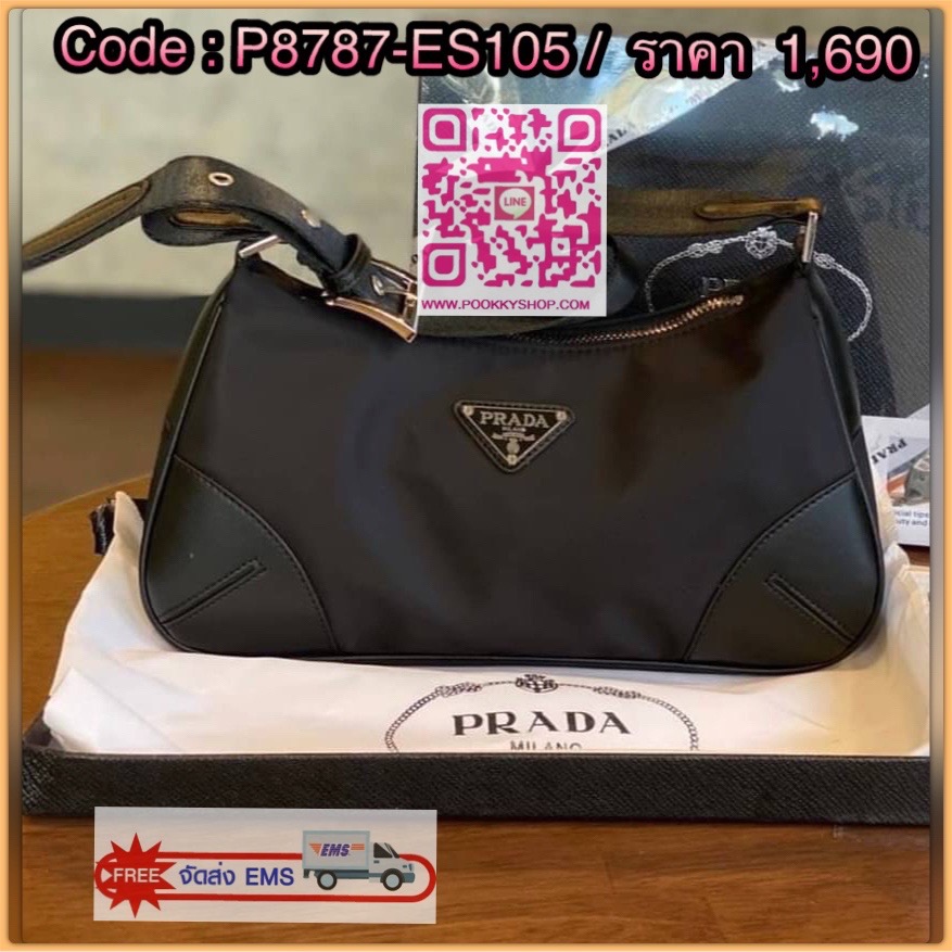 prada nylon shoulder bag black This chic shoulder bag is crafted of fine tessuto nylon in black. This bag features sturdy calfskin leather top handle and silver hardware. The top zipper opens with a black jacquared fabric interior with zipper pocket. This