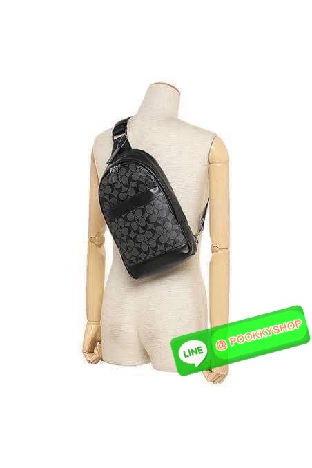 Coach Crossbody Charles Charcoal Black Signature Coated Canvas Backpack