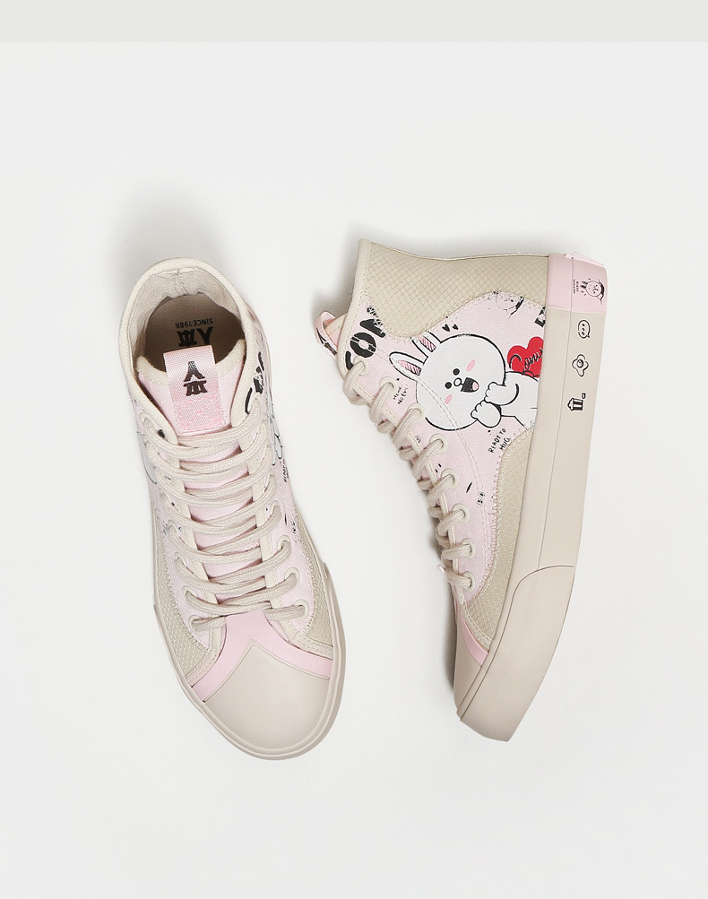 Line Friends รองเท้าผ้าใบหุ้มข้อ พื้นยาง สกรีนลายหมีบราวน์ โคนี่ น่ารัก พื้นนิ่มใส่สบาย