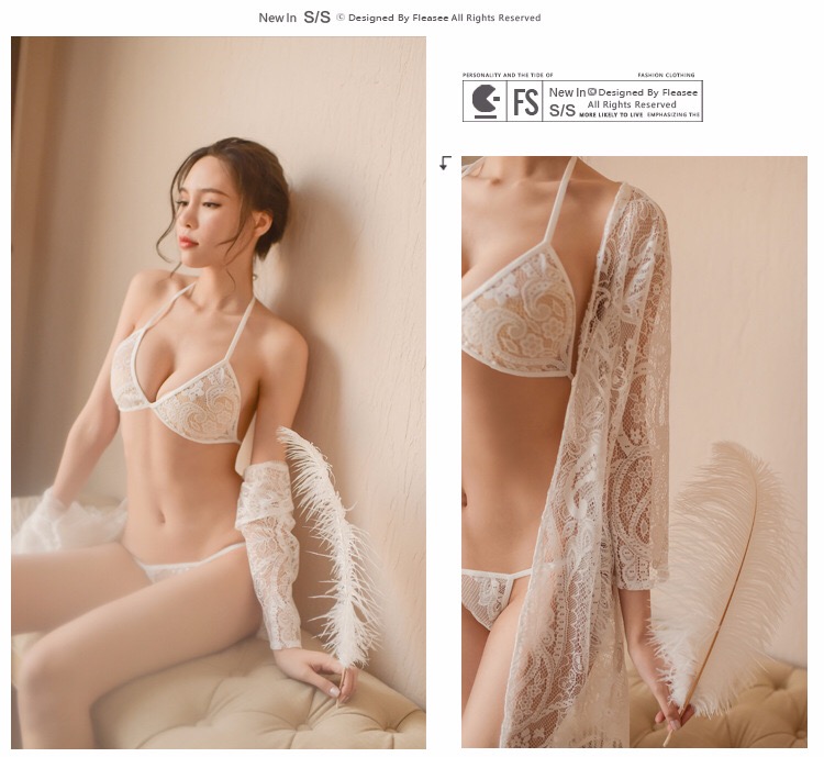 ชุดคลุมเซ็กซี่ ชุดคลุมซีทรู + Bikini set สีขาว สวยหรู แต่งชาย พู่ระย้า เซ็กซี่มากๆคะ สำเนา