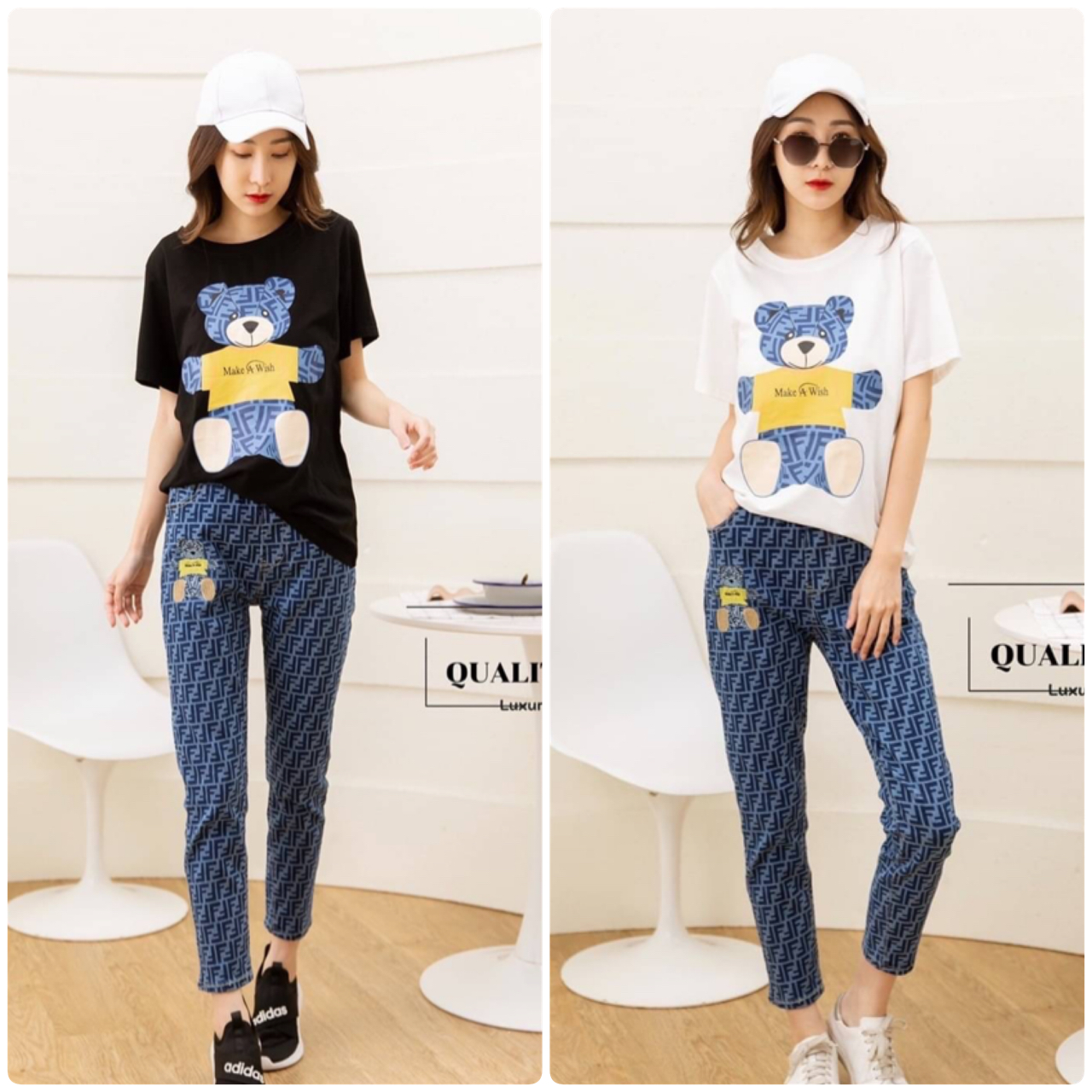 พร้อมส่ง!!! Set jeans เสื้อ+กางเกงขายาว Fendi งานป้าผ้ายืดกระชับได้ผ้าดีมาก ใส่สบาย กางเกงยีนยืดปักโลโก้ เอวสป๊อต มีกระเป๋า 2 ข้างใส่สบาย รีบจัดแนะนำเลย การันตีคุณภาพดีสุด 10/10 lable Fendi