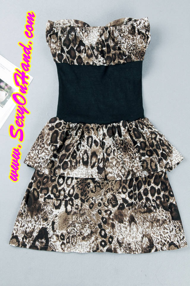 ชุดปาร์ตี้ ชุดเที่ยว ชุดงานกลางคืน แฟนซี ชุดเดรสเกาะอก ลายเสือ เนื้อผ้ายืดSpandex อย่างดี แต่งคาดสีดำช่วงเอว เน้นทรวดทรง +G-string เข้าชุดคะ