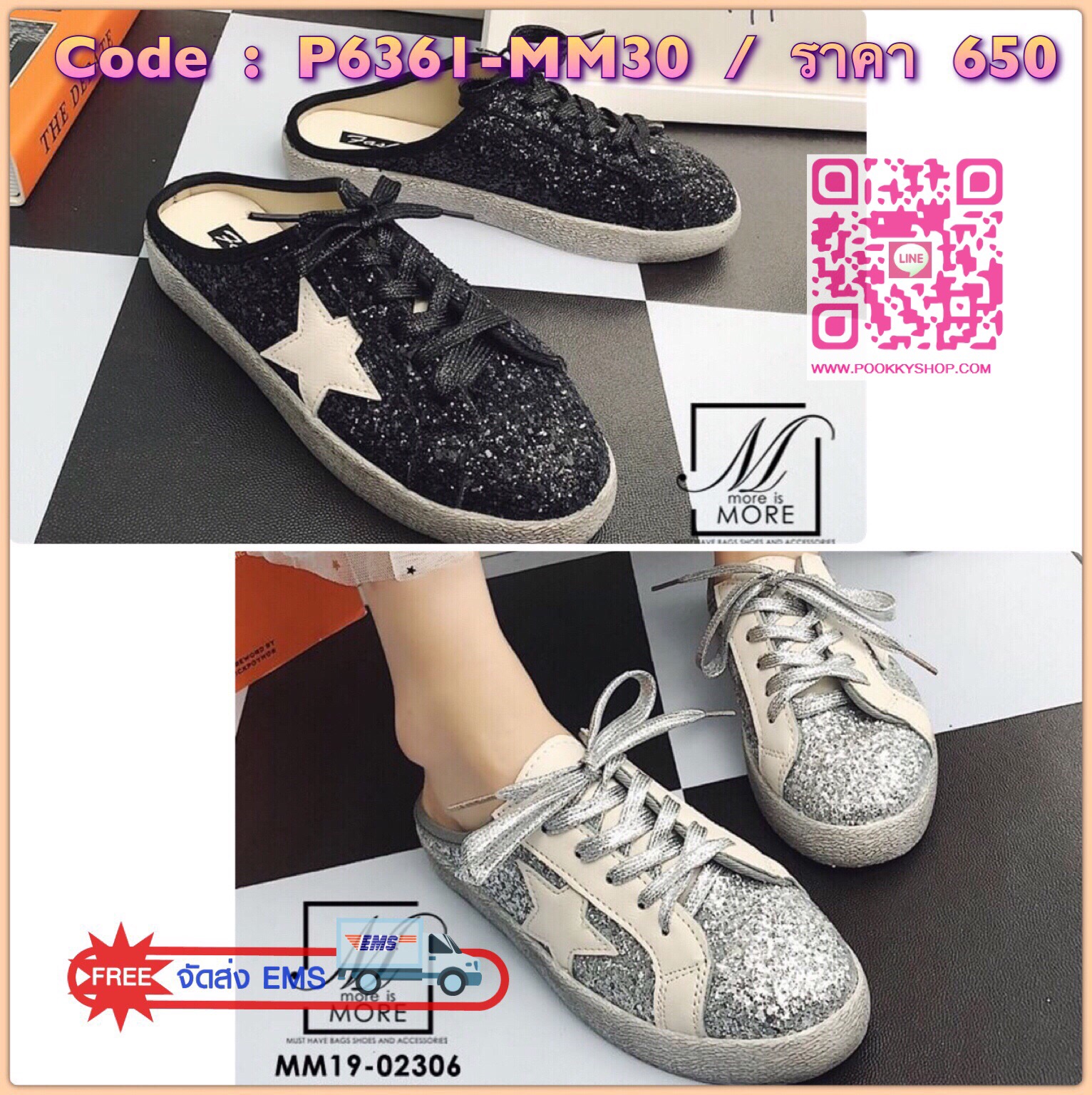พร้อมส่ง… รองเท้าผ้าใบแฟชั่นนำเข้าแบบเปิดส้นแต่งกลิตเตอร์สุดเท่ห์ มันก็จะดูเท่ห์ๆ สปอตๆ... รองเท้าผ้าใบแฟชั่นนำเข้าแบบเปิดส้น วัสดุหนัง pu แต่งกลิตเตอร์ ด้านหน้าแต่งดีเทลรูปดาว สีตัดกับตัวรองเท้า มีส้นน้อยๆ ใส่สบาย เท่ห์สุดๆ ห้ามพลาดอีกแล้วจ้า...
