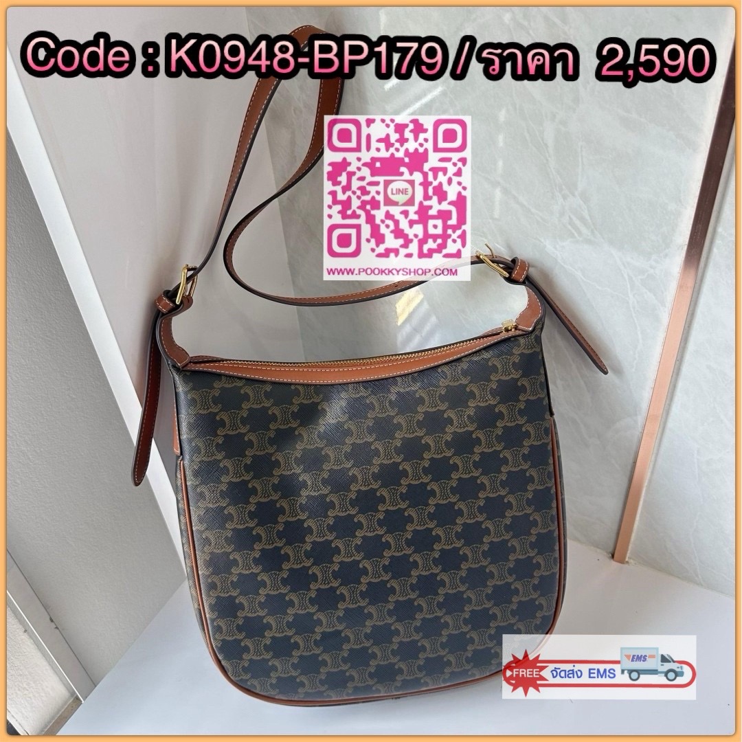 CELINE HELOISE CUIR TRIOMPHE BAG IN TRIOMPHE CANVAS AND CALFSKIN TAN 🔖กระเป๋าสะพายทรง HOBO รุ่นฮอตตลอดไม่มีเอ้าท์ ใบใหญ่จะสัมภาระได้เยอะ