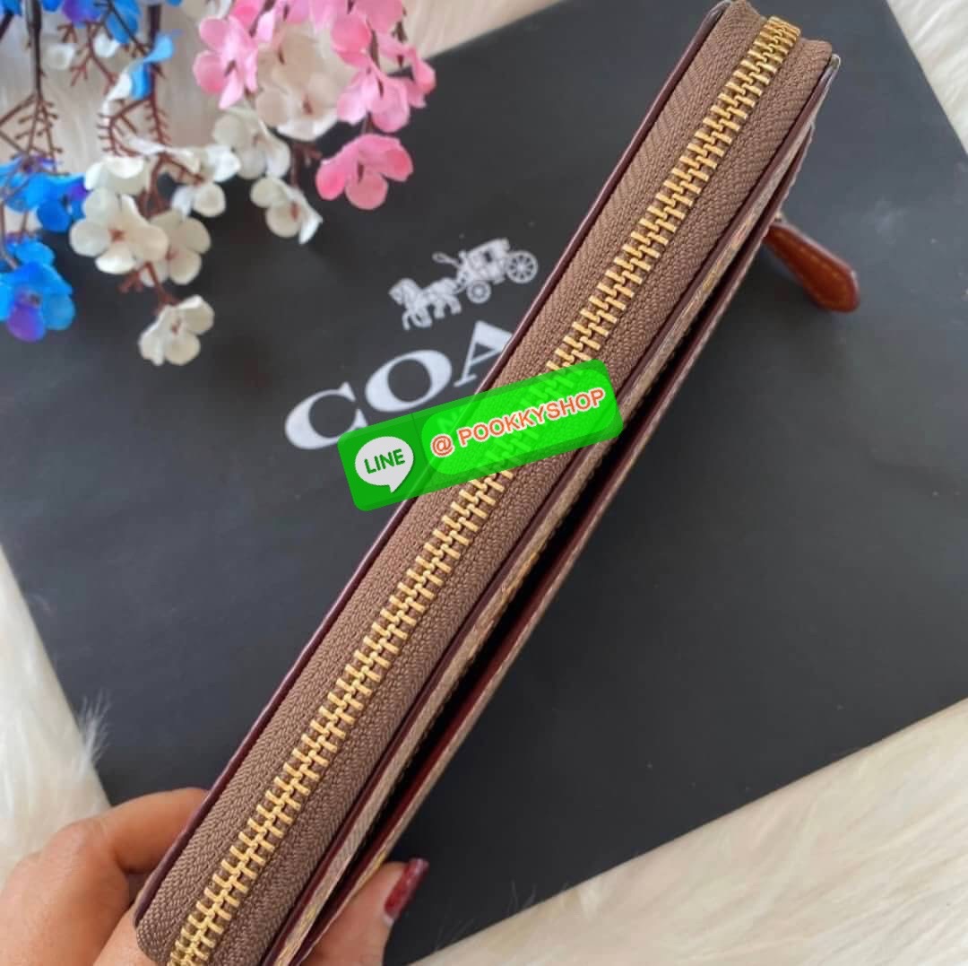 Coach Accordion Zip Wallet In Signature Canvas With Floral Bow Print