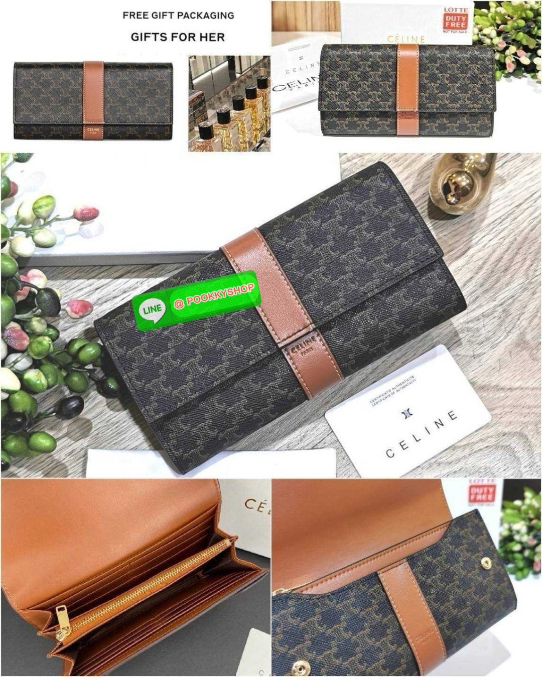 ✴️มาแล้วนะคะ! Don't Miss!✴️CELINE LONG WALLET BAG VIP GIFT WITH PURCHASE-GWP กระเป๋าพรีเมี่ยมกิ๊ฟ Limited จาก CELINE HAUTE PARFUME DUTYFREE COUNTER วัสดุ Triomphe Canvas หนังสวยอยู่ทรงปั้มโลโก้ด้านหน้าเปิดปิดฝาปิดกระดุม ภายในมีช่องใส่บั