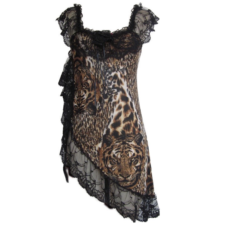 ชุดนอนเซ็กซี่ ชุดนอน ลายเสือ แต่งขอบด้วยลูกไม้ซีทรูรอบชายกระโปรง และสาย เพิ่มลูกเล่นเก๋ๆ แบบผ่าข้าง และมีเชือกผูก แบบยั่วยวนและเซ็กซี่มากๆคะ + G string เข้าชุด คะ