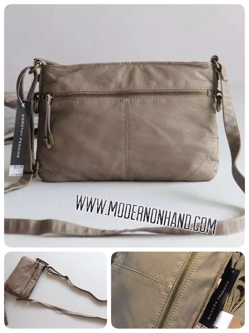 กระเป๋าหนัง กระเป๋าสะพายข้าง แบรนด์ หรู Dorothy Perkin สีเทา หนังนุ่มหรู สายปรับระดับได้คะ Size:กว้าง26 cm/สูง 18cm/หนา 3cm