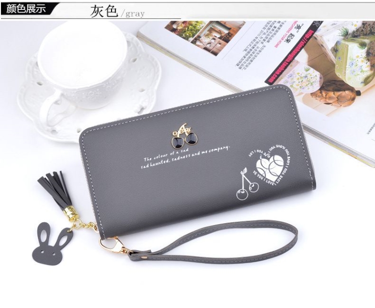 Purse Bags Wallet For Women Ladies Bag Long Pocket Leather กระเป๋าสตางค์ใบยาวแบบซิปรอบ CHERRY มีสายคล้องมือ