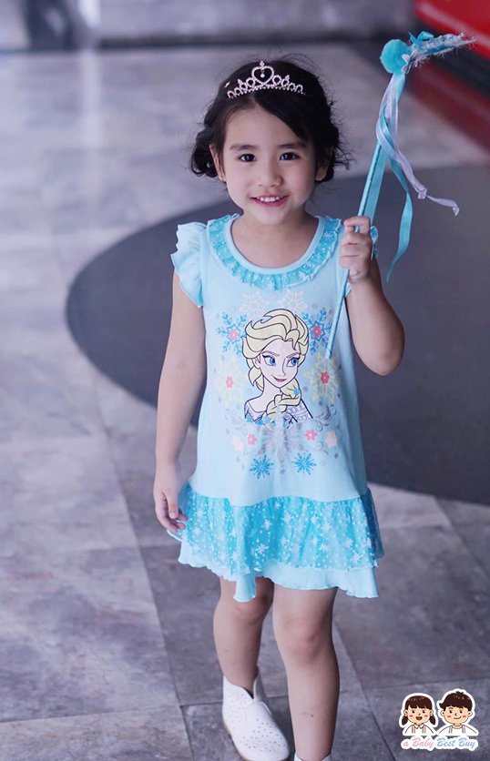 z ชุดเดรสสีฟ้ากระโปรงสั้น ลายเจ้าหญิงเอลซ่า แขนกุด ดิสนีย์แท้ ลิขสิทธิ์แท้ (สำหรับเด็ก1-5 ปี)