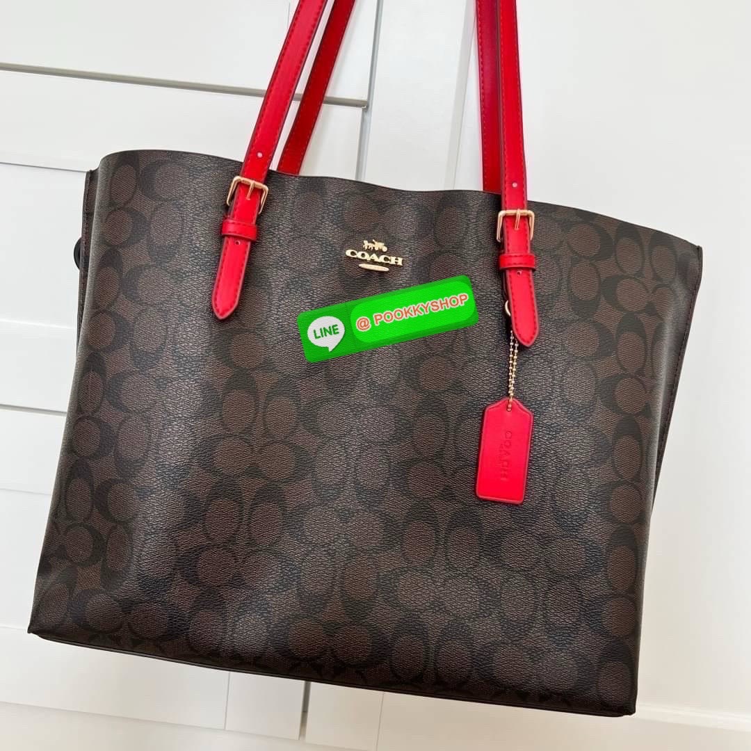 Coach MOLLIE TOTE IN SIGNATURE CANVAS (COACH 1665) กระเป๋าหนังใบเคลือบซิกเนเจอร์และหนังเรียบ ภายในกระเป๋ามัลติฟังก์ชั่น ปิดด้วยซิป ซับในผ้า หูหิ้วพร้อมหูหิ้ว 10 1/4" ช่องเปิดด้านข้าง