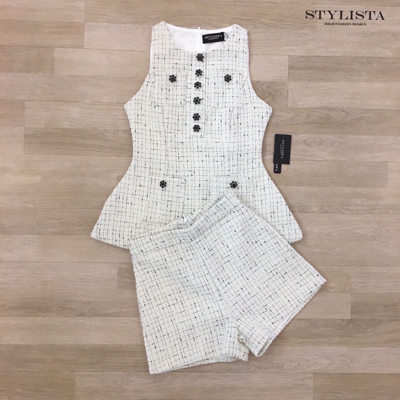 ชุดเซทแฟชั่น เซ็ตแฟชั่นลุคผู้ดีสไตล์ฝรั่งเศส ผ้าทวีตลายตารางคลาสสิก