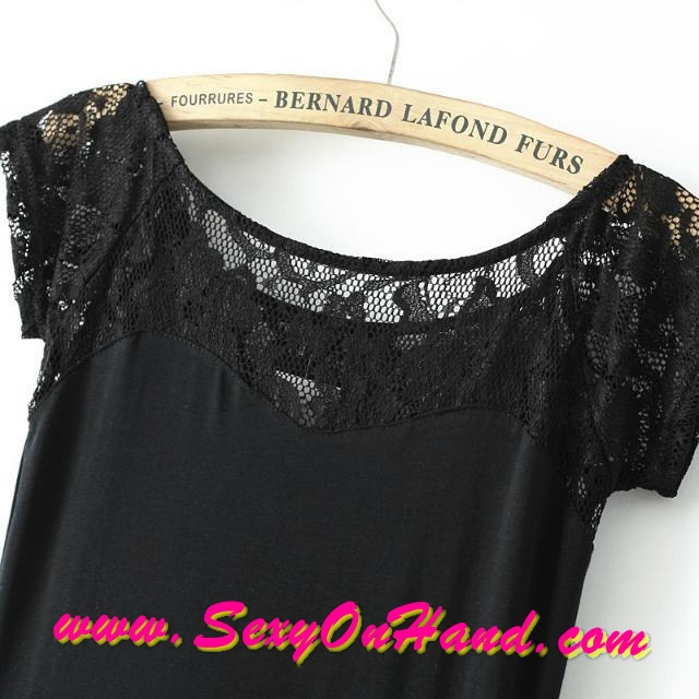 ชุดออกงาน ชุดปาร์ตี้ ชุดเที่ยว เดรสแต่งลูกไม้สีดำ ไหล่ตัด โชว์ไหล่ สวยเซ็กซี่ เนื้อผ้ายืดสวยหรู