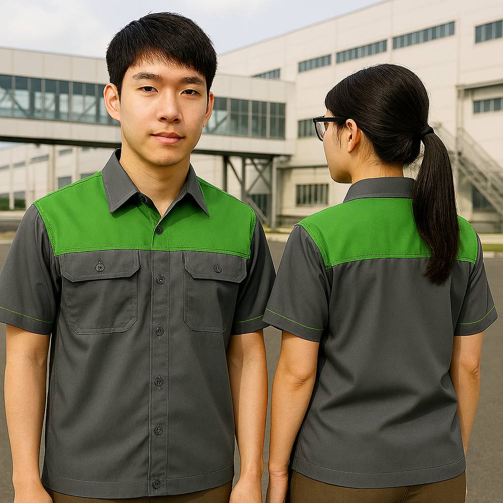 รหัส A7 : เสื้อช่างแขนสั้นแบบเทาอกเขียว