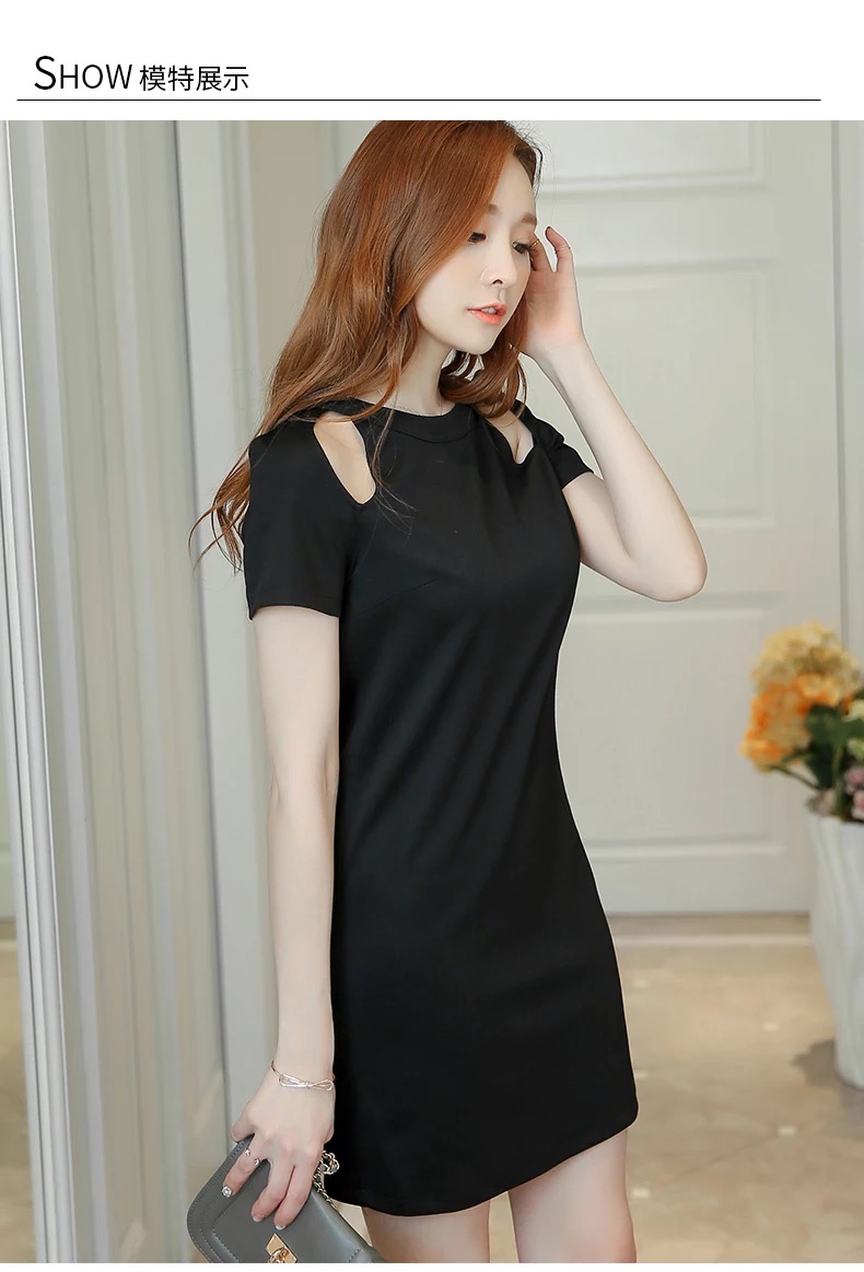 ชุดเดรสสั้น เดรส สีดำ แต่งเว้าไหล่ สวยเปรี้ยว มากคะ SIZE s/M