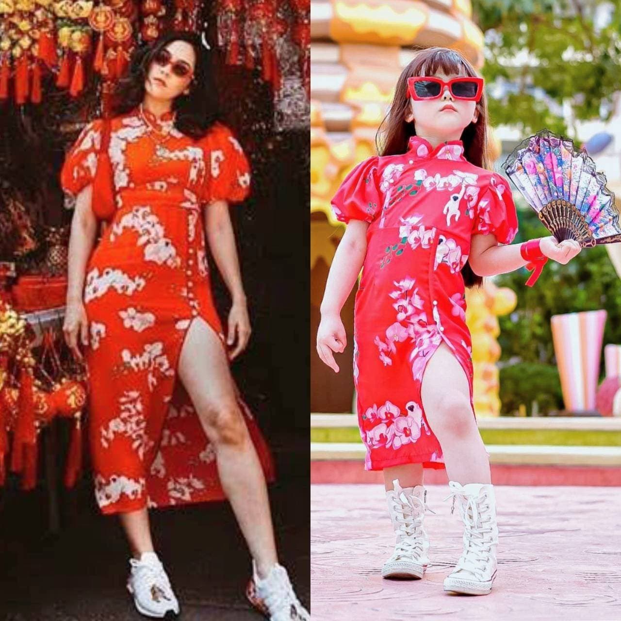 ชุดเดรสกี่เพ้าแม่ชม ลายลิงขาวดอกเหมย🏮⛩️ งานแต่งตอกมุกเพิ่มความหรู งานซิปหลัง ใส่สวยๆรับตรุษจีนกันค่ะ